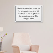 Cancellation policy poster for salon or spa