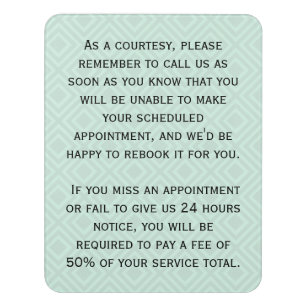 Cancellation policy poster for salon or spa door sign