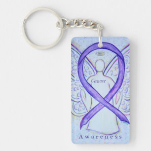 Cancer Angel Violet Awareness Ribbon Keychain