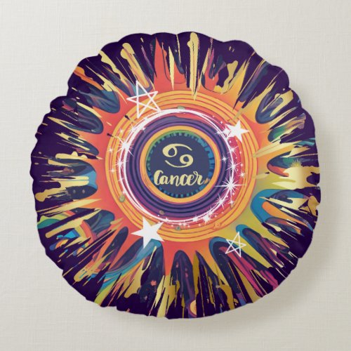 Cancer astrology birth sign zodiac psychedelic round pillow