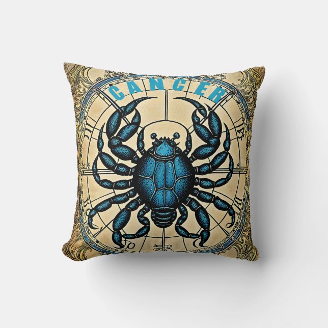 Cancer Astrology Sign Throw Pillow (Front)