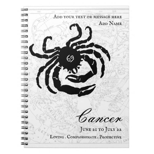 Cancer Astrology Zodiac Sign Custom Black White  Notebook