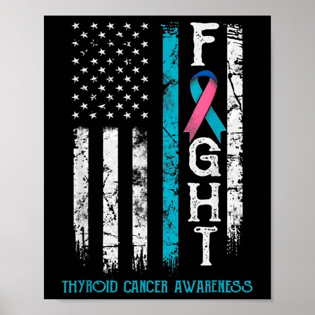 Cancer Awareness Blue Pink Teal Ribbon Fight Flag  Poster (Front)
