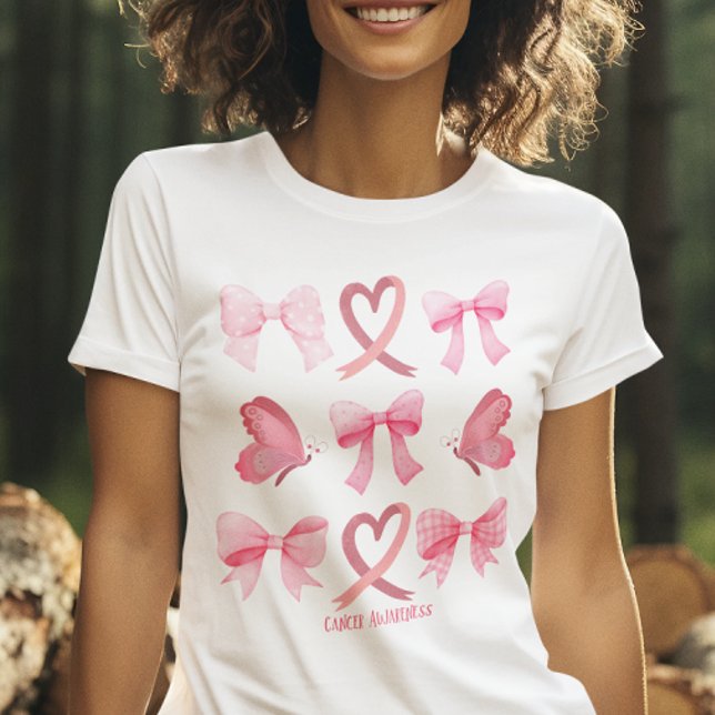 Cancer Awareness Coquette Pink Ribbon Support Gift T-Shirt (Creator Uploaded)