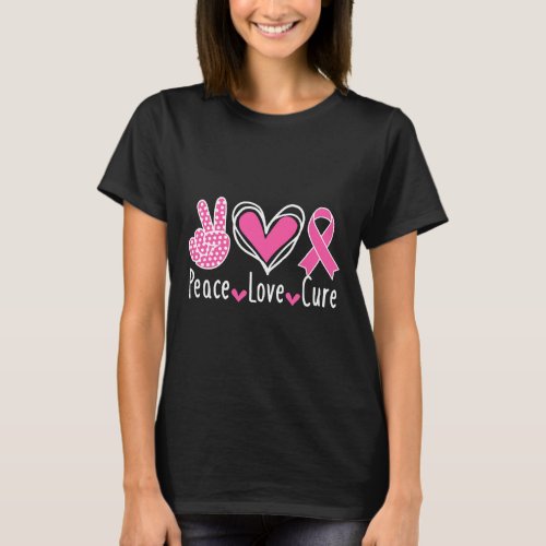 Cancer Awareness Costume Pink Peace Love Cure Fait T_Shirt