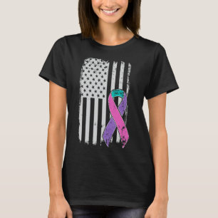 Cancer Awareness - Distressed Us American Flag  T-Shirt