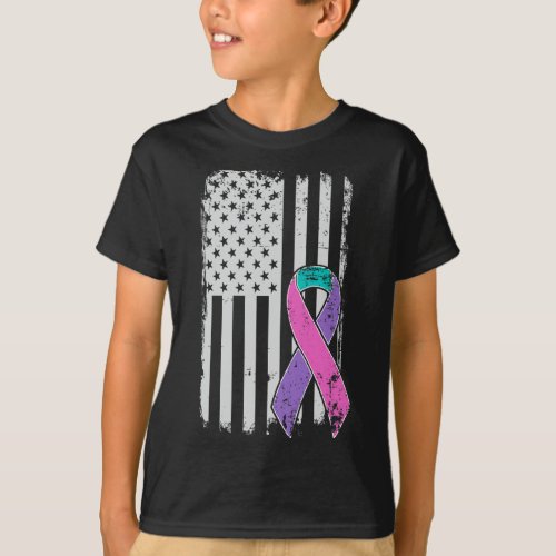 Cancer Awareness _ Distressed Us American Flag  T_Shirt