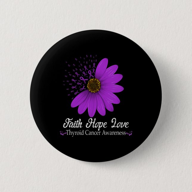 Cancer Awareness Faith Hope Love Purple Ribbon  Button (Front)