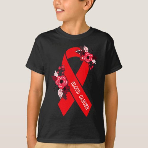 Cancer Awareness Floral Red Ribbon Blood Cancer Mo T_Shirt