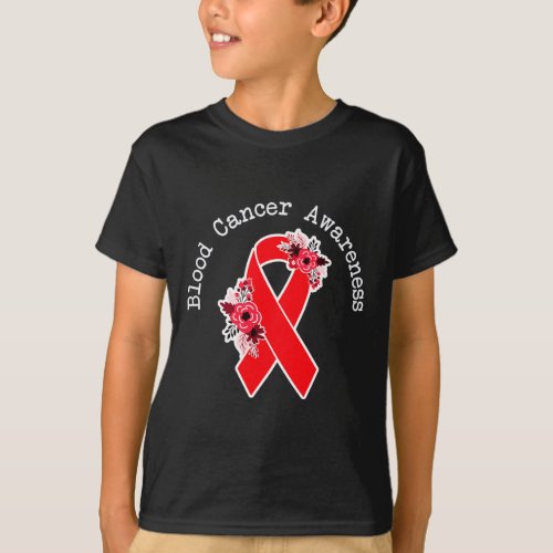 Cancer Awareness Floral Red Ribbon Blood Disease  T_Shirt