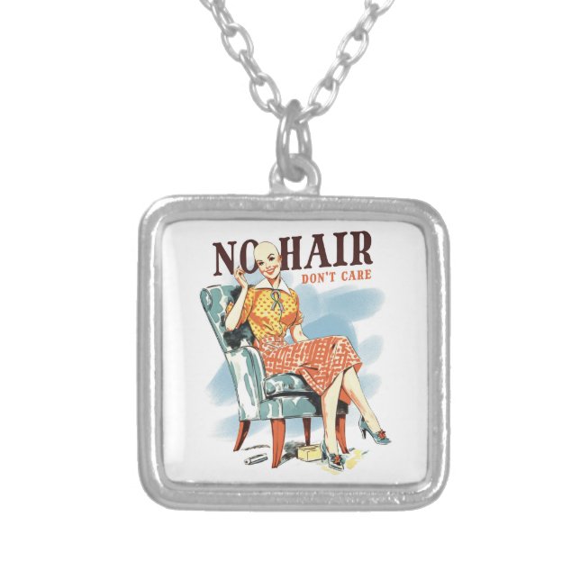 Cancer Awareness for Bald Women Warriors Silver Plated Necklace (Front)