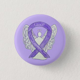 Cancer Awareness Lavender Ribbon Angel Button Pins