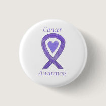 Cancer Awareness Lavender Ribbon Heart Button Pins