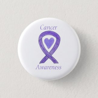 Cancer Awareness Lavender Ribbon Heart Button Pins