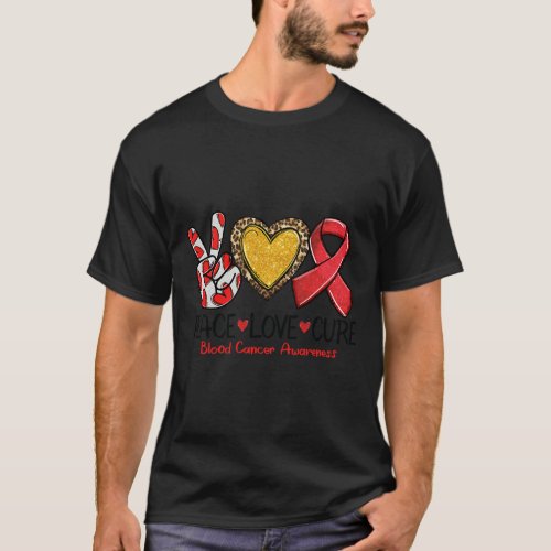 Cancer Awareness Peace Love Cure Red Ribbon 4  T_Shirt