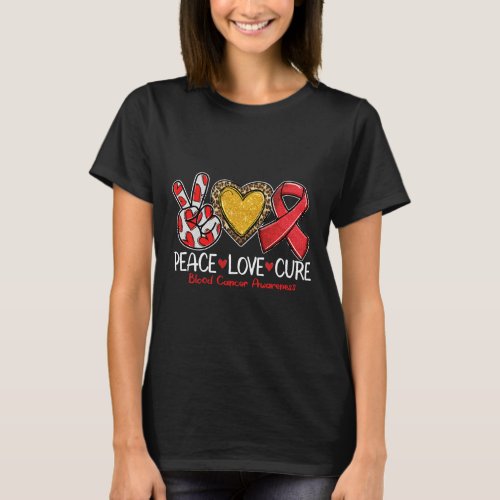 Cancer Awareness Peace Love Cure Red Ribbon  T_Shirt