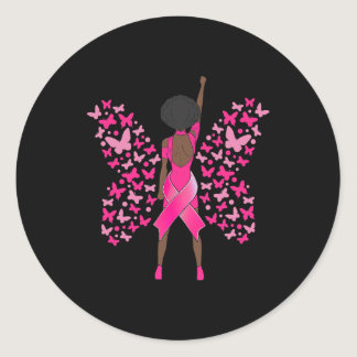 Cancer Awareness Pink Butterflies African American Classic Round Sticker