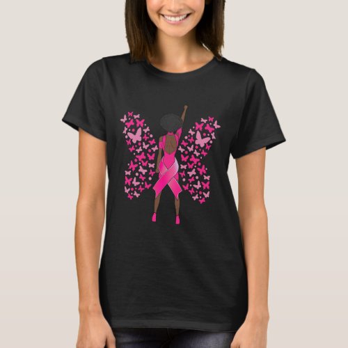 Cancer Awareness Pink Butterflies African American T_Shirt