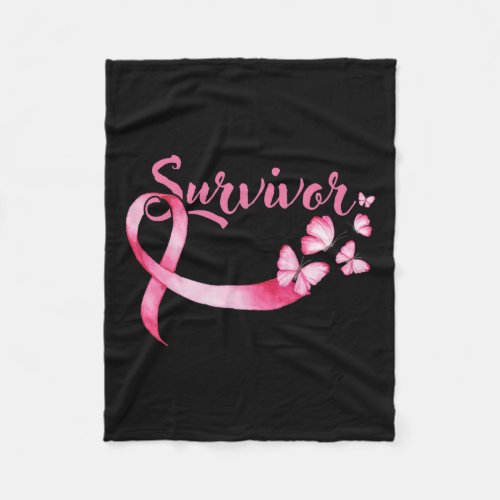 Cancer Awareness Pink Butterflies Ribbon Survivor  Fleece Blanket