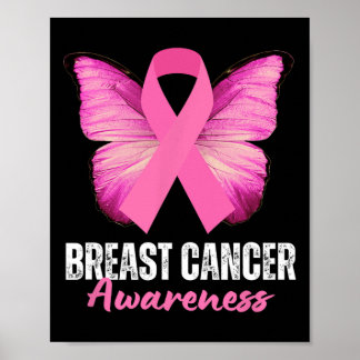 Cancer Awareness Pink Ribbon Butterfly  Poster