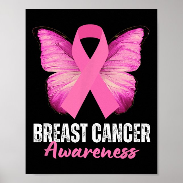 Cancer Awareness Pink Ribbon Butterfly  Poster (Front)