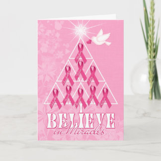 Cancer Awareness Pink Ribbon Christmas Tree Holiday Card