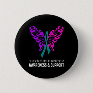 Cancer Awareness Pink Teal Blue Ribbon Butterfly  Button