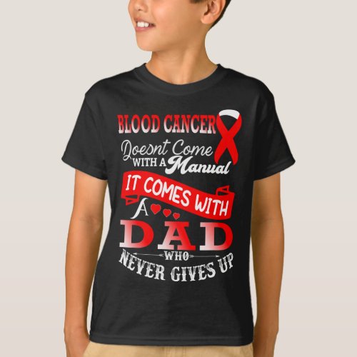 Cancer Awareness Red Ribbon Dad Father Support  T_Shirt