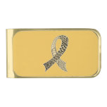 Cancer Awareness Ribbon Custom Colors Gold Finish Money Clip