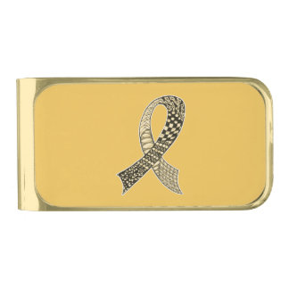 Cancer Awareness Ribbon Custom Colors Gold Finish Money Clip