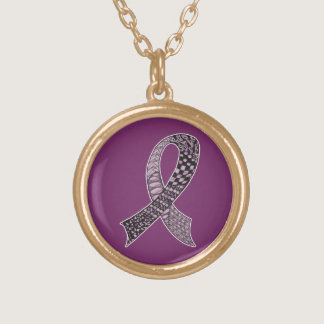 Cancer Awareness Ribbon Custom Colors Gold Plated Necklace