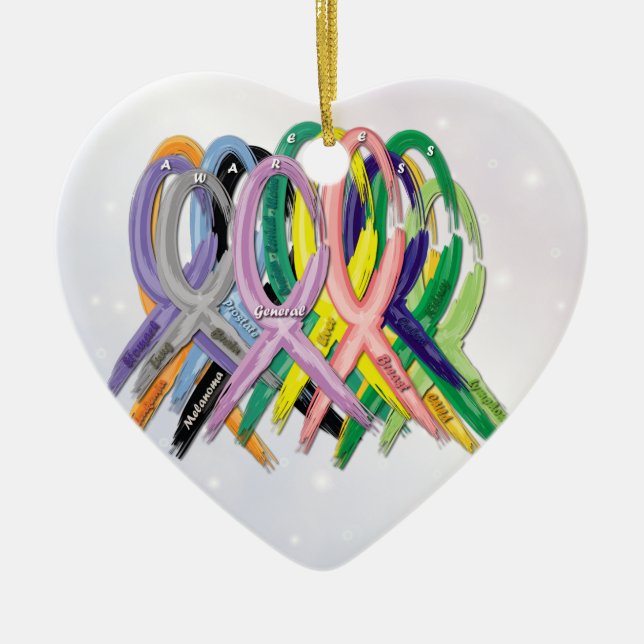 Cancer Awareness Ribbons Ceramic Ornament (Front)