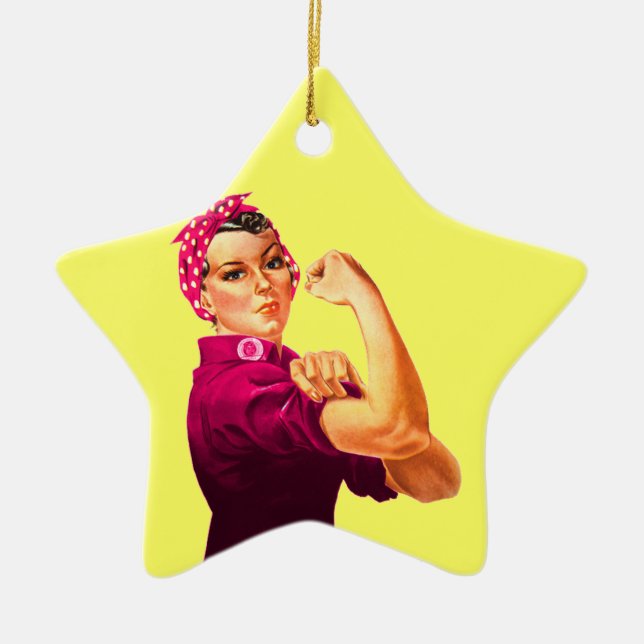 Cancer Awareness Rosie The Riveter Ceramic Ornament (Front)