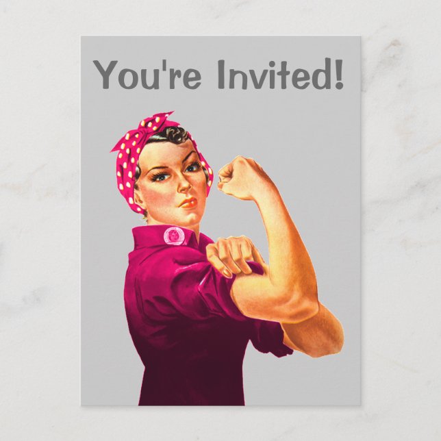 Cancer Awareness Rosie The Riveter Invitation Postcard (Front)