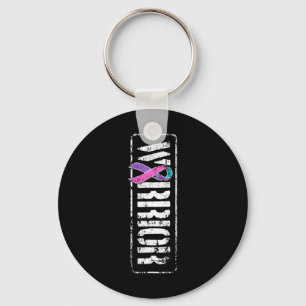 Cancer Awareness - Sideways Military Warrior Ribbo Keychain