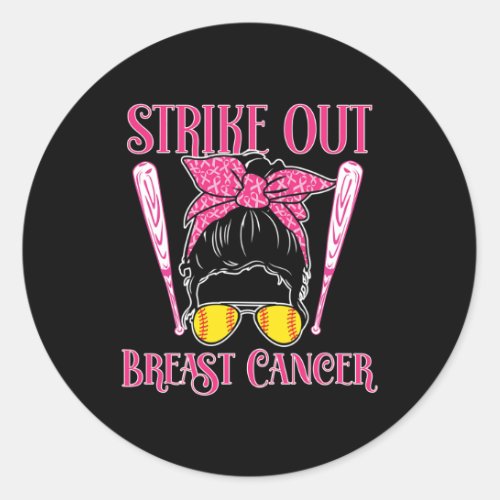 Cancer Awareness _ Softball Strike Out Pink Ribbon Classic Round Sticker