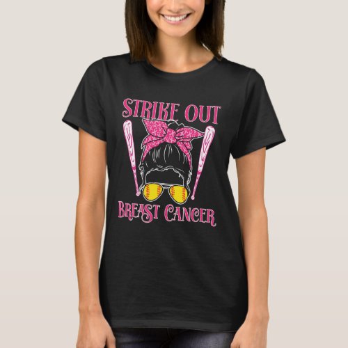 Cancer Awareness _ Softball Strike Out Pink Ribbon T_Shirt