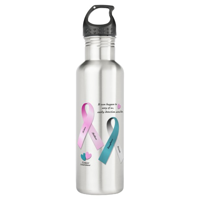 Cancer Awareness Stainless Steel Water Bottle (Front)