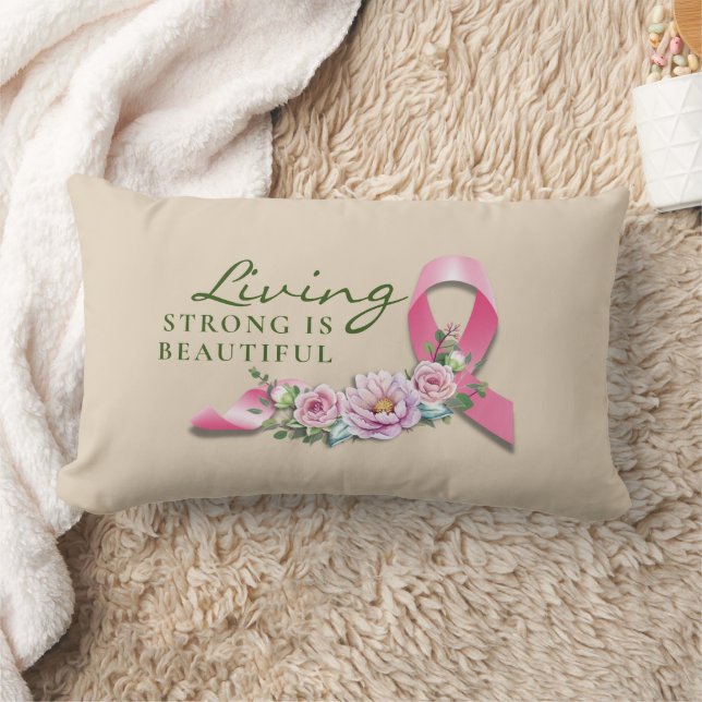 Cancer Awareness - Strong is Beautiful  Lumbar Pillow (Blanket)