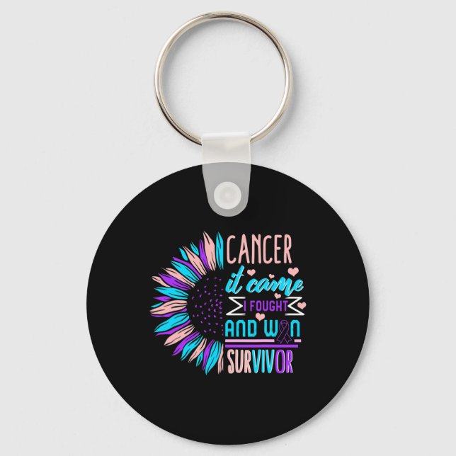 Cancer Awareness Survivor Sunflower Thyroidectomy  Keychain (Front)