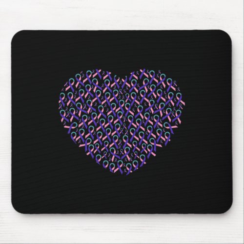 Cancer Awareness Teal Ribbon Heart Gift Support Fi Mouse Pad