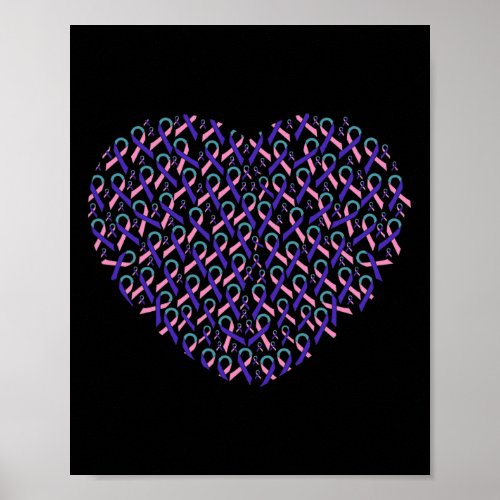 Cancer Awareness Teal Ribbon Heart Gift Support Fi Poster