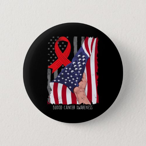 Cancer Awareness Vintage American Flag Red Ribbon  Button