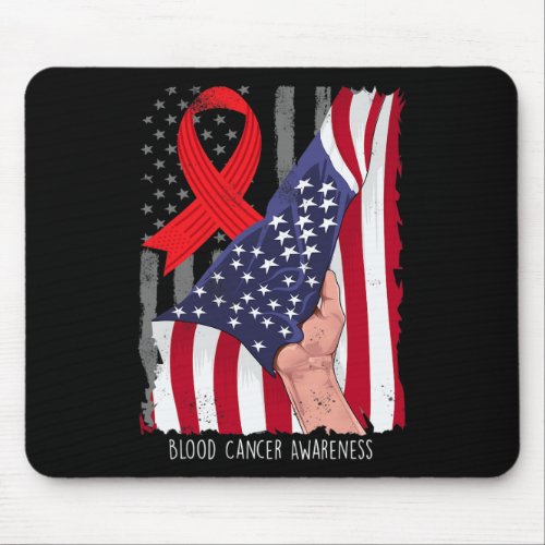 Cancer Awareness Vintage American Flag Red Ribbon  Mouse Pad