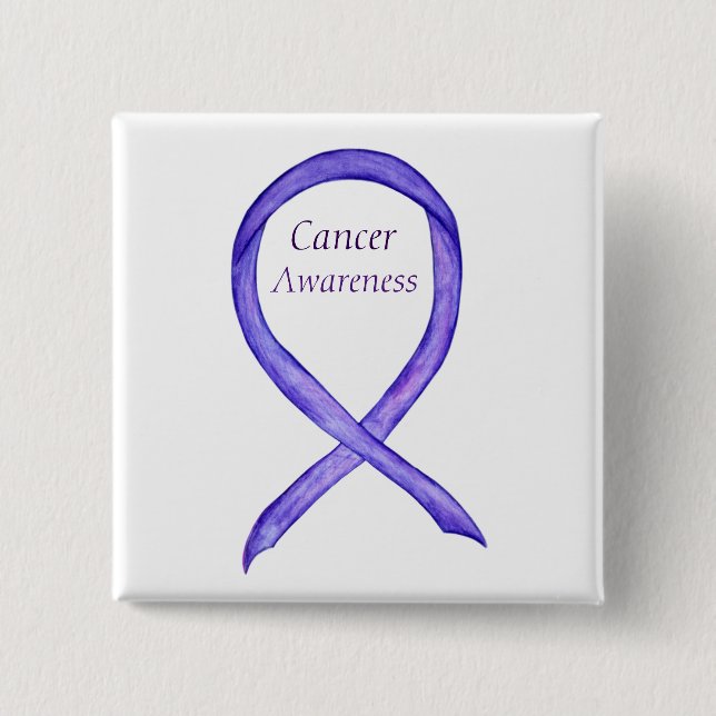 Cancer Awareness Violet Ribbon Custom Pins (Front)