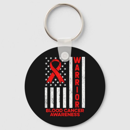 Cancer Awareness Warrior American Flag Red Ribbon  Keychain