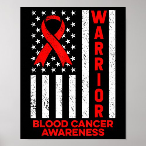 Cancer Awareness Warrior American Flag Red Ribbon  Poster