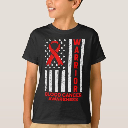 Cancer Awareness Warrior American Flag Red Ribbon  T_Shirt