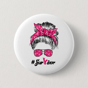 Cancer Awareness Warrior Believe Messy Bun Womens  Button