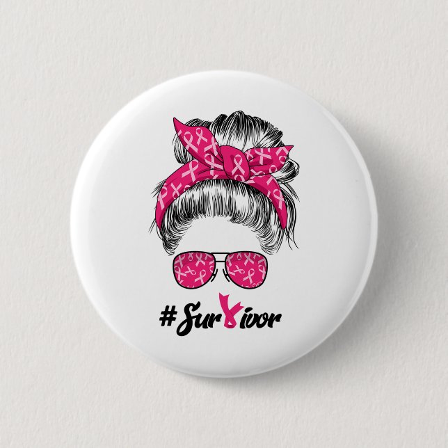 Cancer Awareness Warrior Believe Messy Bun Womens  Button (Front)